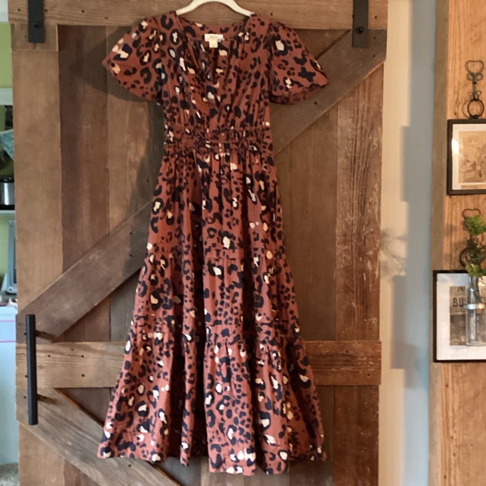 Anthropologie Maeve Somerset dress- Womens Brown Leopard Print Maxi Dress